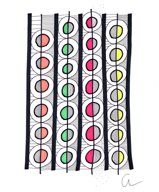 This doodle was created using a Sharpie, some old marker pens and a 0.1 Unipin Fineliner. It's on A4 white 220gsm card and is a one off piece.