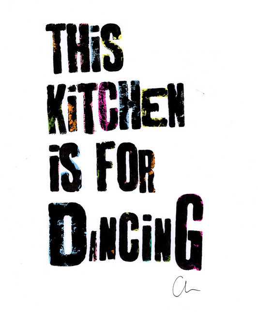 The wording created using letterpress blocks and printing ink – and coloured in using some marker pens. It's on A4 white 160gsm paper and is a one off piece.